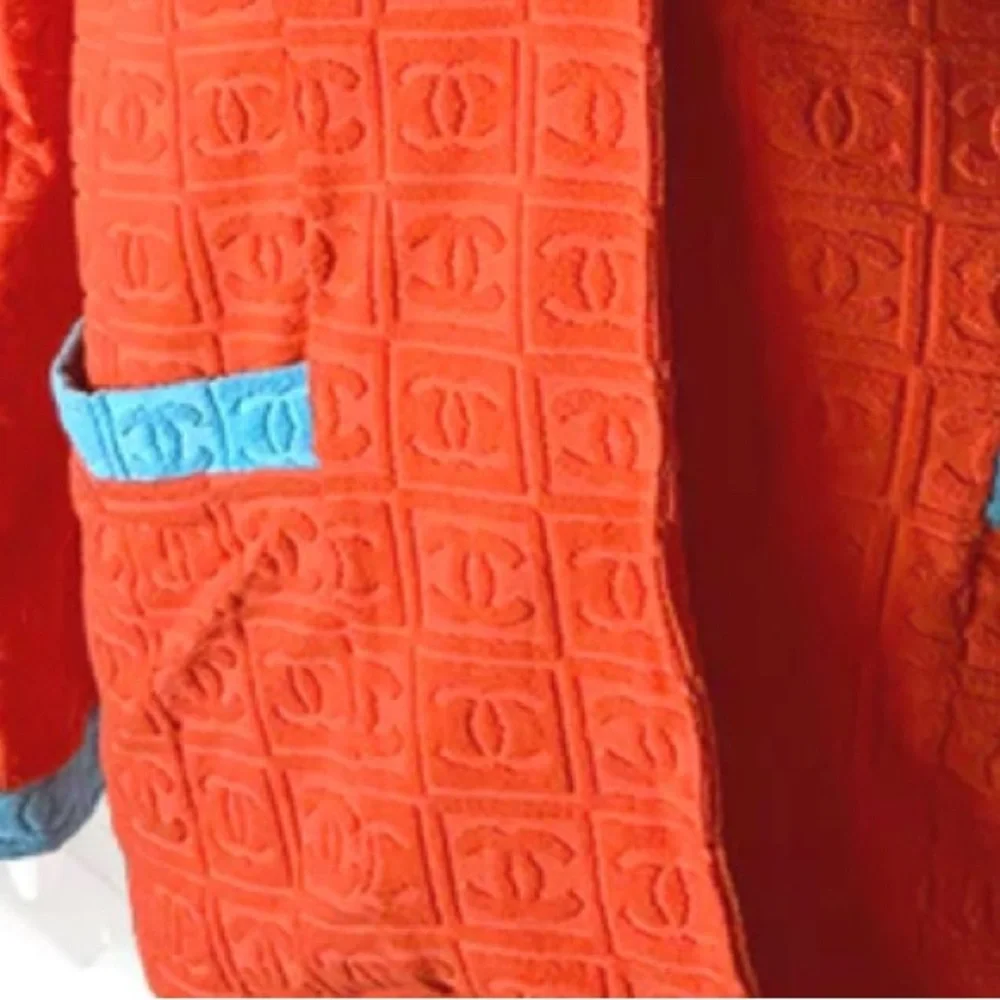 Summer vintage Chanel terry cloth blazer cc logo embossed